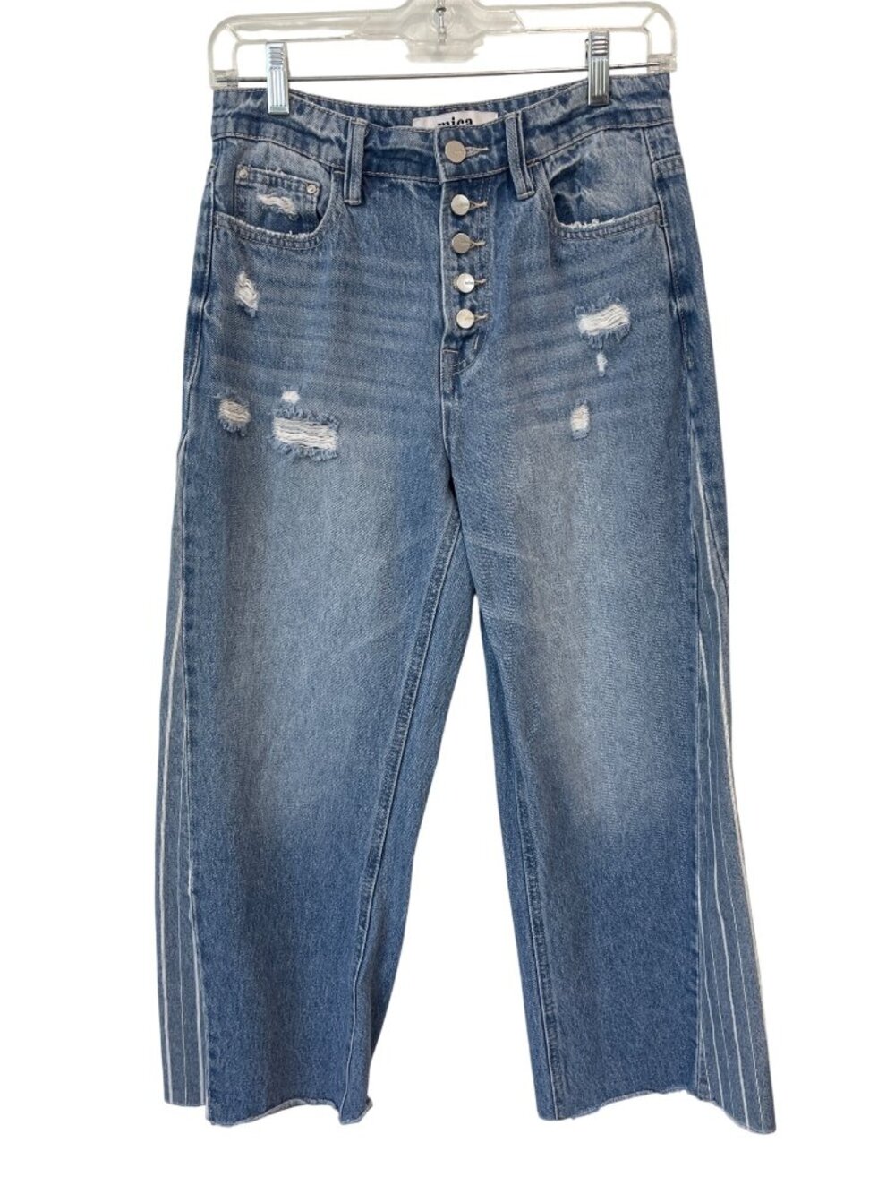 Mica Los Angeles Denim Jeans Size 27 Super High Wide Crop Button Fly Distressed